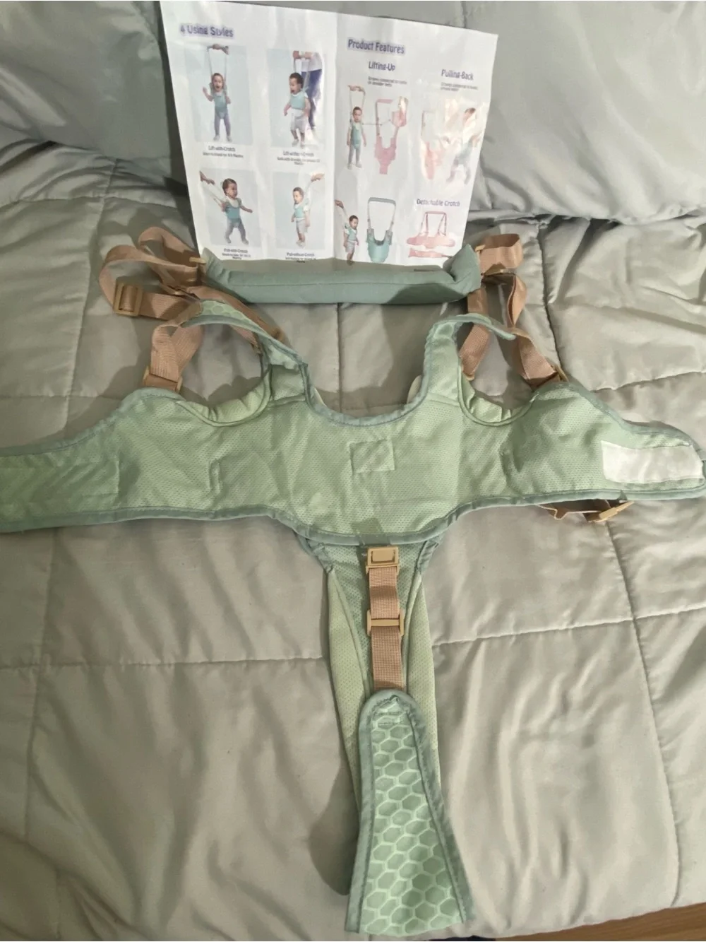 NWT Happy Walk 4-in-1 Baby Walking Harness Assistant Mint Green Tan